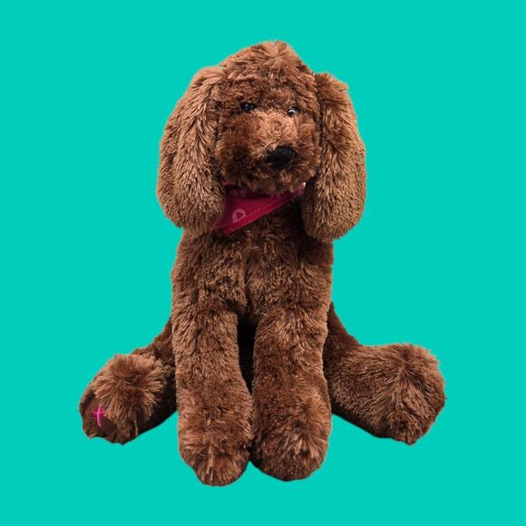 Macy's Gund Soft Cuddly Stuffed Brown Dog Breast Cancer Awareness Paw Pink Scarf - Picture 2 of 16